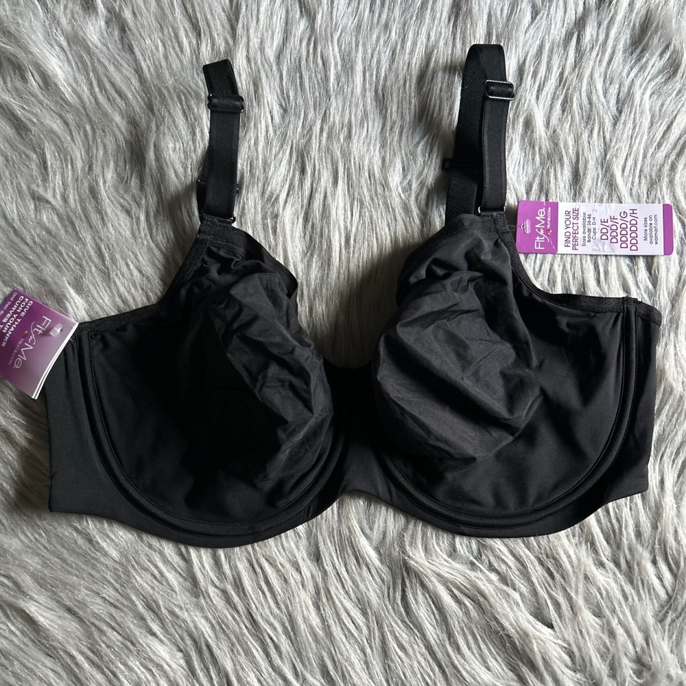 Fit For Me Fruit Of The Loom Unlined‎ Bra Women Size 38DD Black Underwire Smooth
